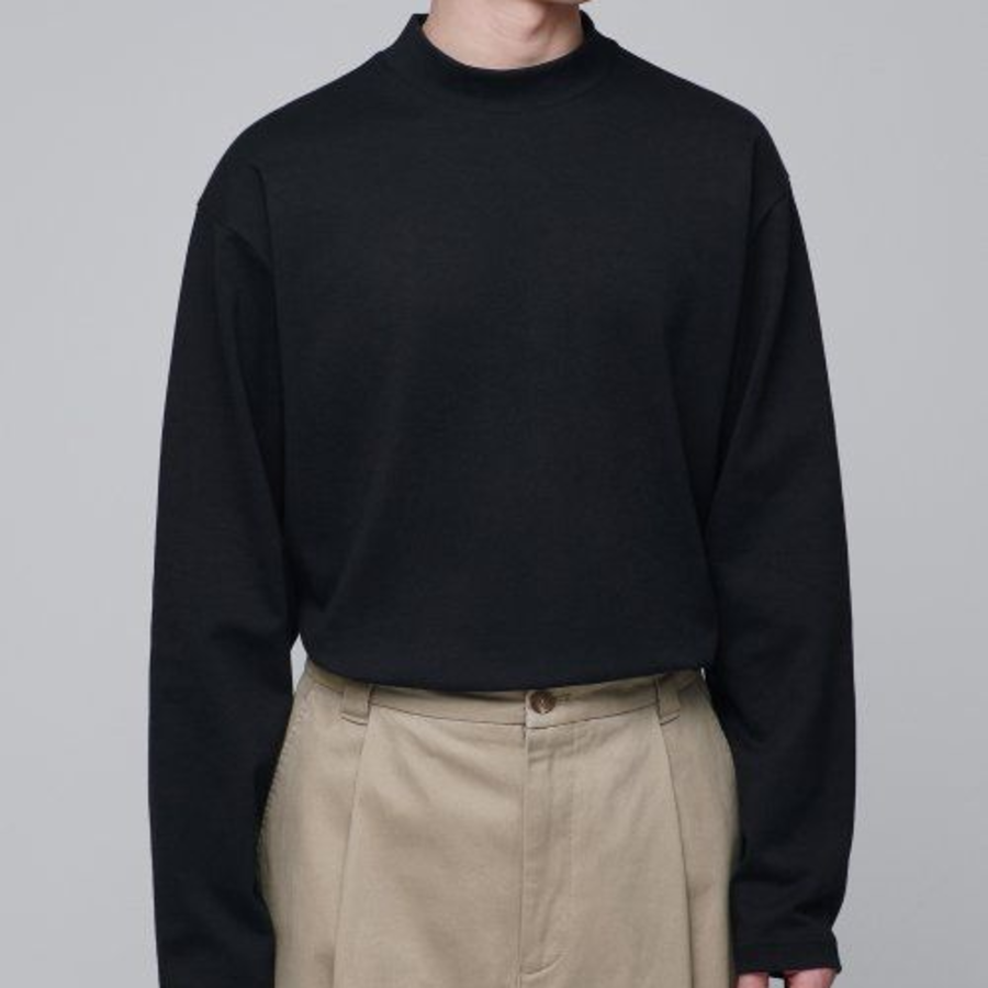 Ponte Mock Neck Long Sleeve T-Shirt [Black]