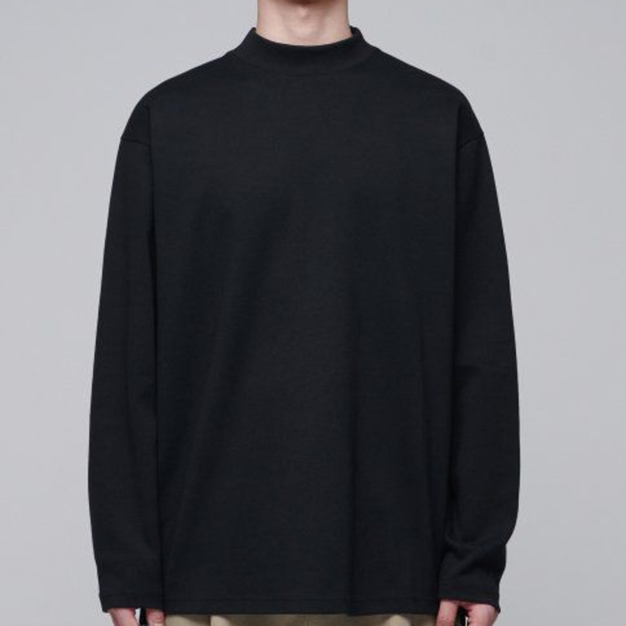 Ponte Mock Neck Long Sleeve T-Shirt [Black]