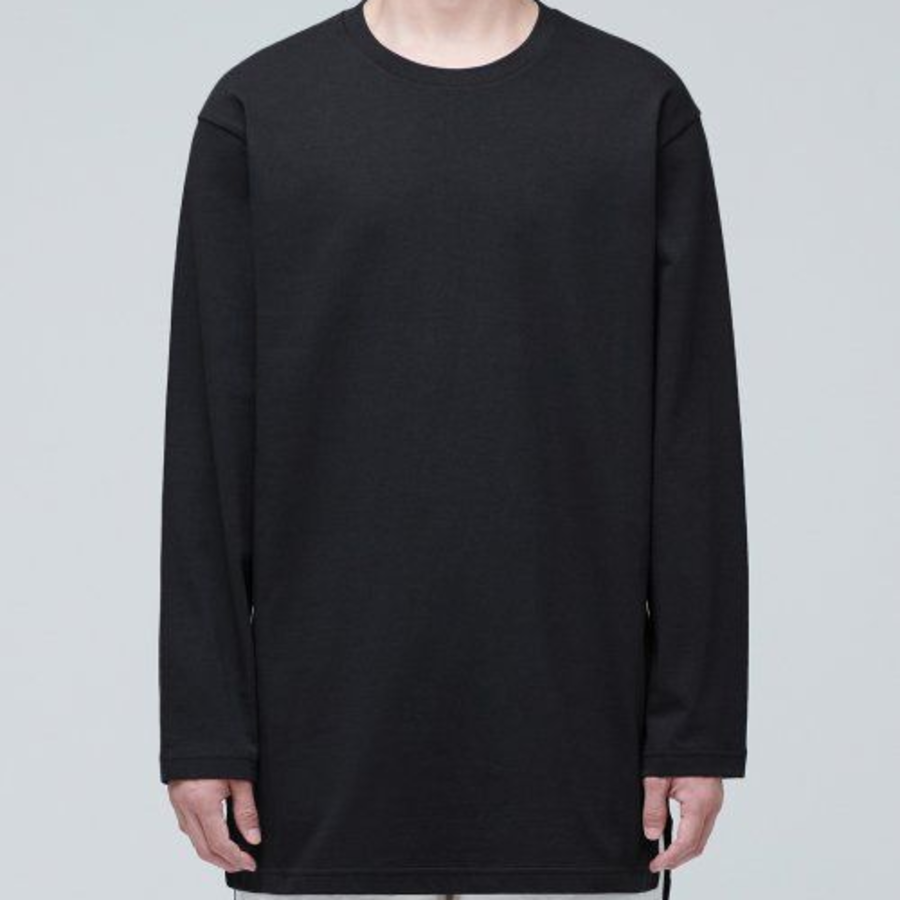 Layered Crew Neck Long Sleeve T-Shirt_Long Length [Black]
