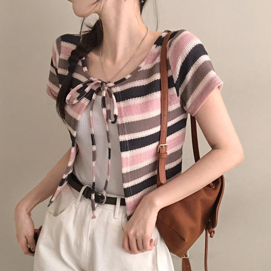 Nacho Bohemian Vintage Color Block Bolero Ribbon Cardigan