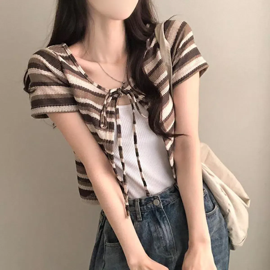 Nacho Bohemian Vintage Color Block Bolero Ribbon Cardigan