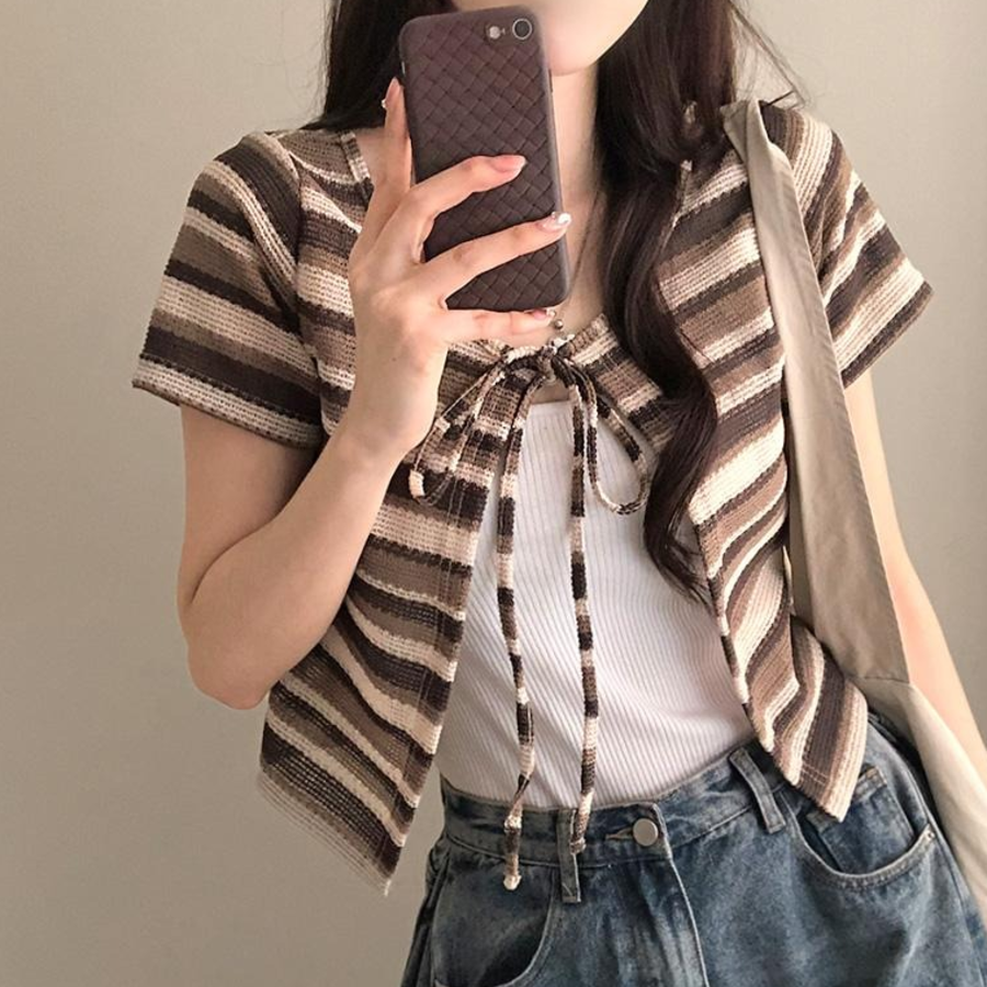 Nacho Bohemian Vintage Color Block Bolero Ribbon Cardigan