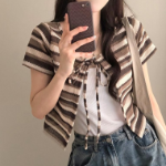 Nacho Bohemian Vintage Color Block Bolero Ribbon Cardigan