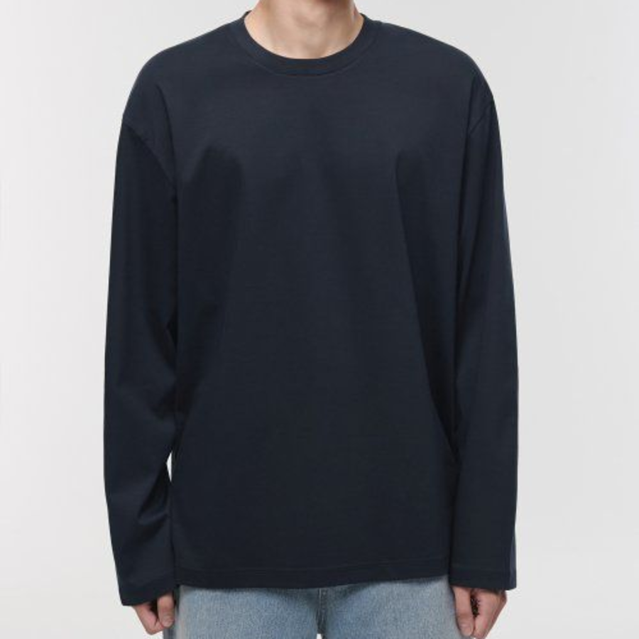 [Premium] Silket Relaxed Crew Neck Long Sleeve T-Shirt [Navy]