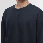 [Premium] Silket Relaxed Crew Neck Long Sleeve T-Shirt [Navy]