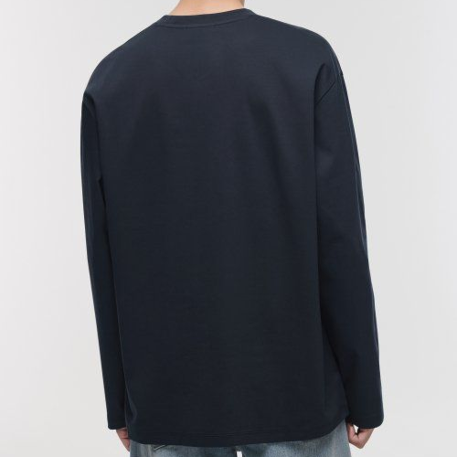 [Premium] Silket Relaxed Crew Neck Long Sleeve T-Shirt [Navy]