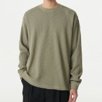 Waffle Relaxed Crew Neck Long Sleeve T-Shirt [Sage]