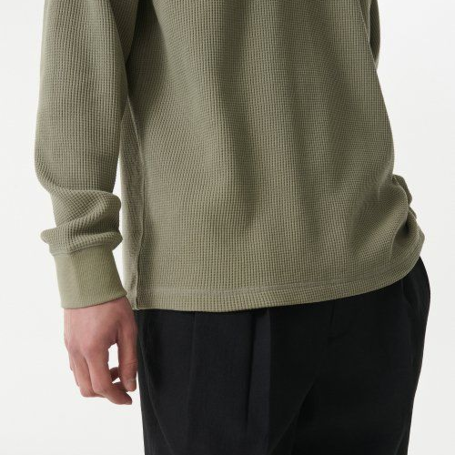 Waffle Relaxed Crew Neck Long Sleeve T-Shirt [Sage]