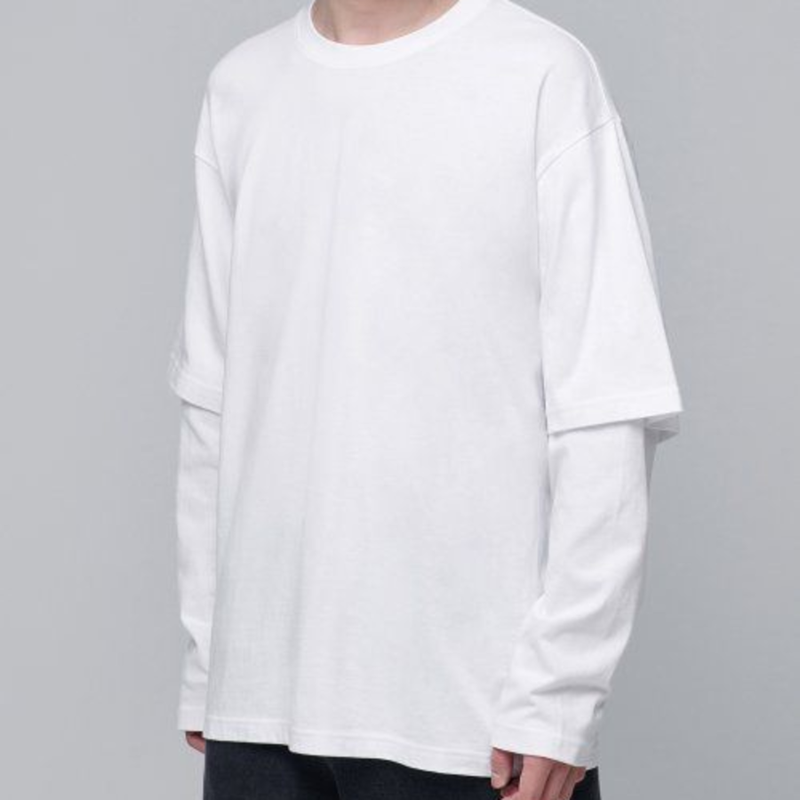Oversized Crew Neck Layered Sleeve T-Shirt [White]