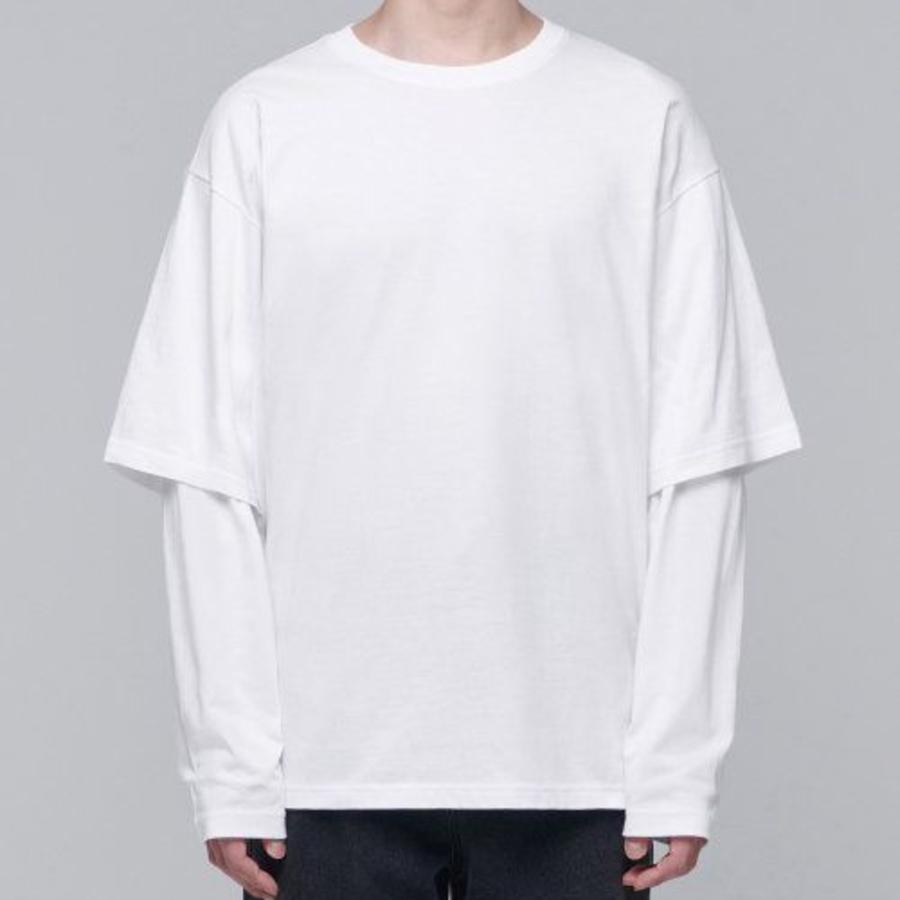 Oversized Crew Neck Layered Sleeve T-Shirt [White]