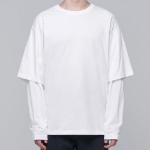 Oversized Crew Neck Layered Sleeve T-Shirt [White]