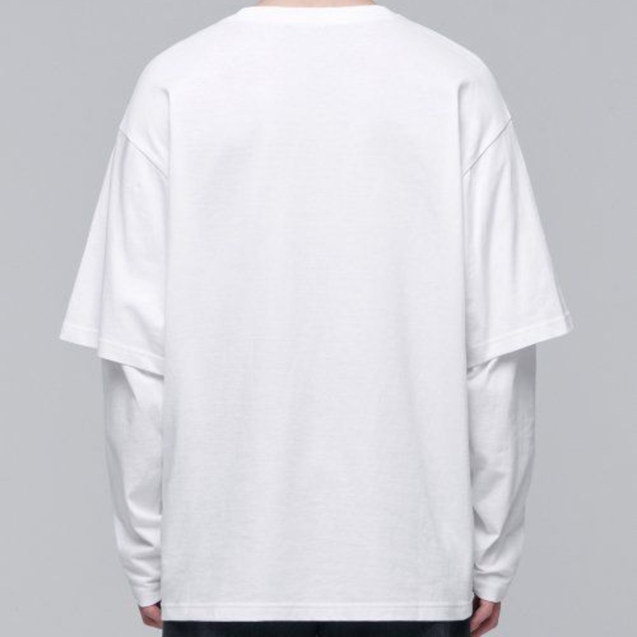 Oversized Crew Neck Layered Sleeve T-Shirt [White]
