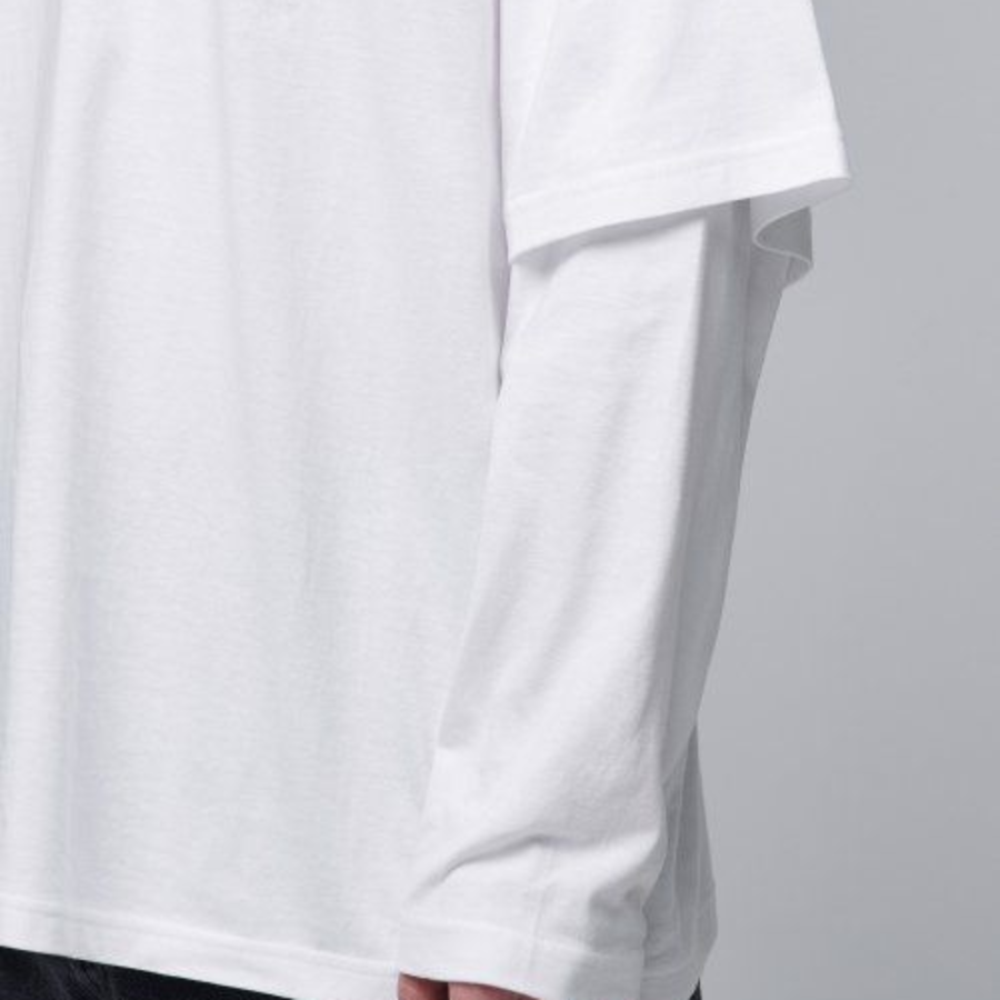 Oversized Crew Neck Layered Sleeve T-Shirt [White]