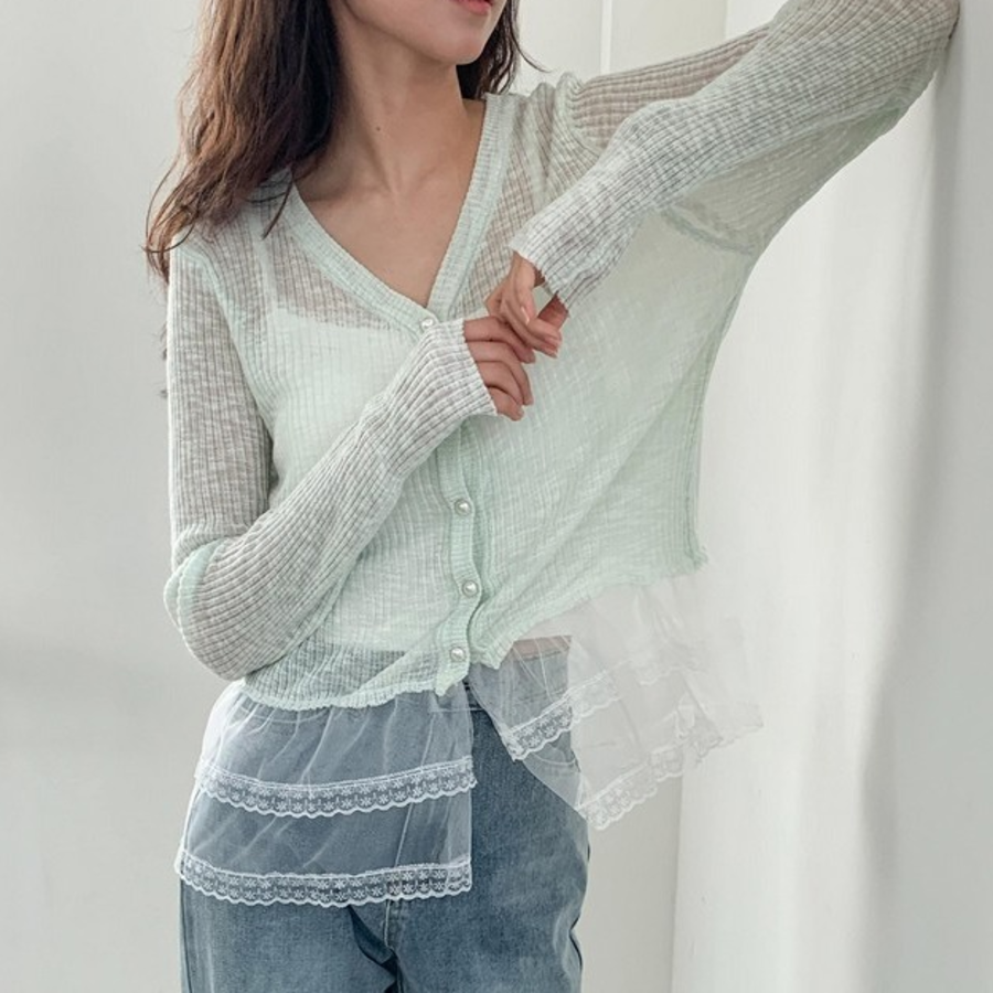 Eyelet Lace Balleco Sheer Long Sleeve Cardigan