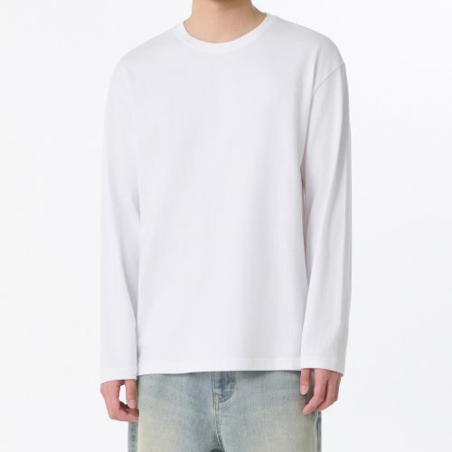 Relaxed Crew Neck Long Sleeve T-Shirt [White]
