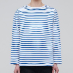 Stripe Boat Neck Long Sleeve T-Shirt [Ivory/Blue]