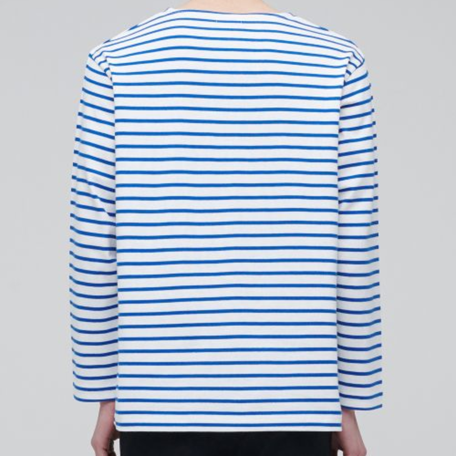 Stripe Boat Neck Long Sleeve T-Shirt [Ivory/Blue]