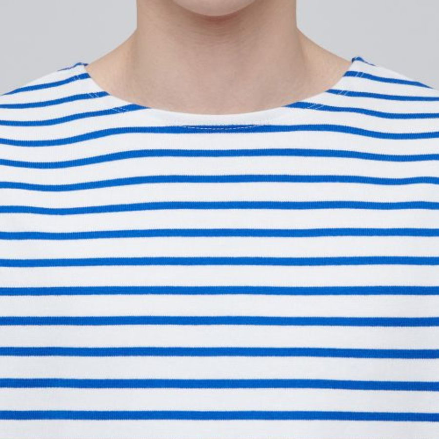 Stripe Boat Neck Long Sleeve T-Shirt [Ivory/Blue]