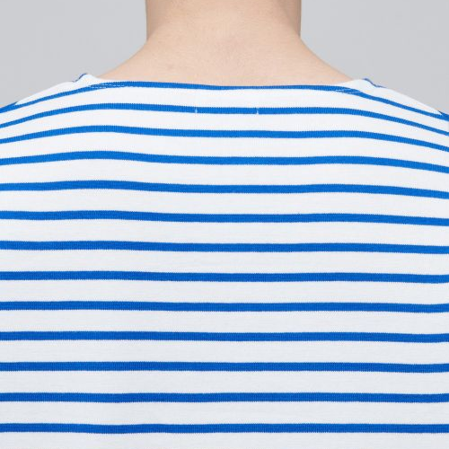 Stripe Boat Neck Long Sleeve T-Shirt [Ivory/Blue]