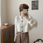 Feminine Styling Batwing Crop Knit Cardigan