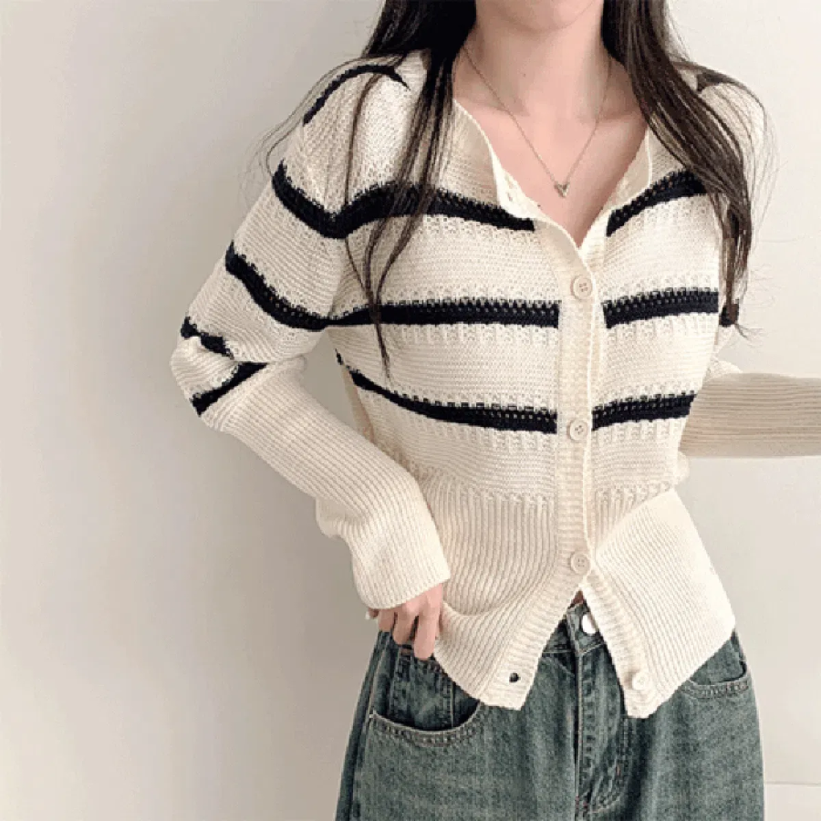 Nenby Stripe Loose-Fit Cardigan