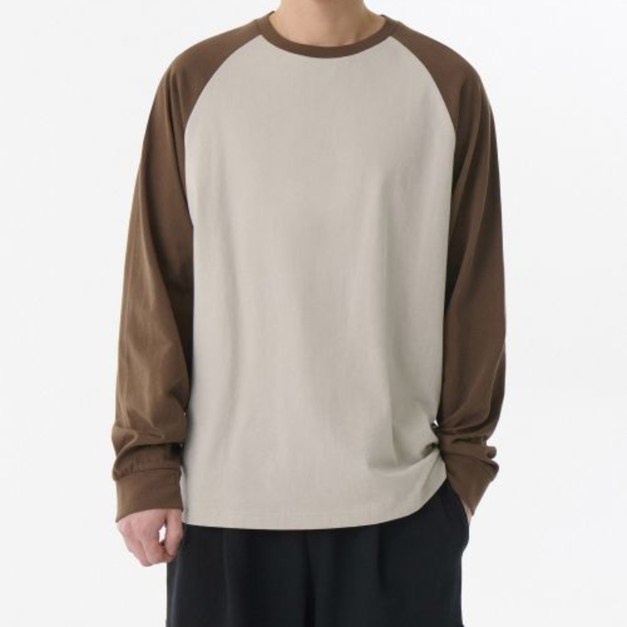 Relaxed Rib Cuffs Raglan Long Sleeve T-Shirt [Mushroom/Brown]