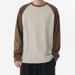 Relaxed Rib Cuffs Raglan Long Sleeve T-Shirt [Mushroom/Brown]