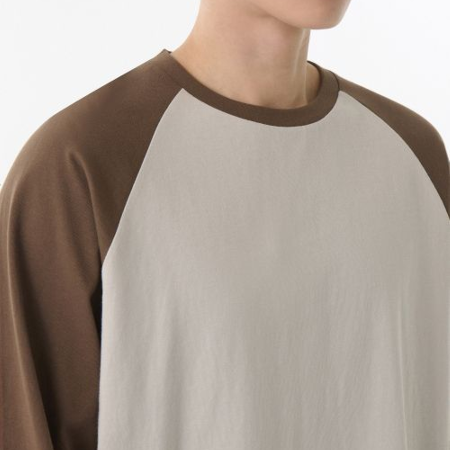 Relaxed Rib Cuffs Raglan Long Sleeve T-Shirt [Mushroom/Brown]