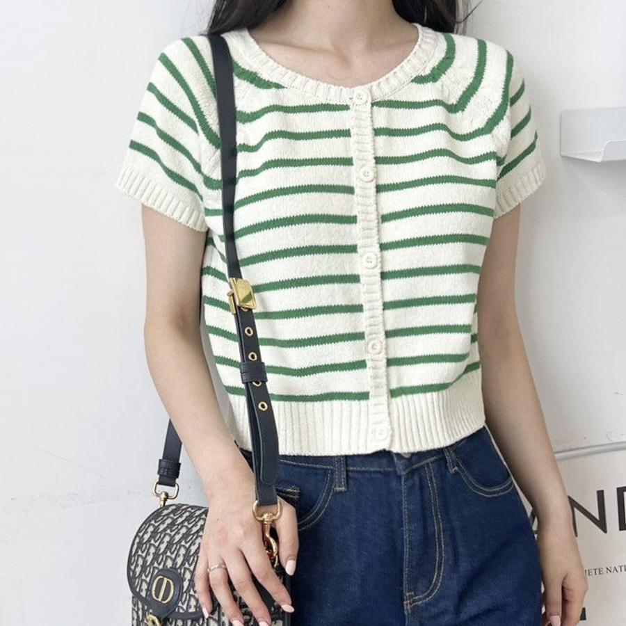 Eunple Short Sleeve Stripe Cardigan