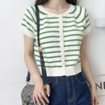 Eunple Short Sleeve Stripe Cardigan
