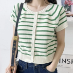 Eunple Short Sleeve Stripe Cardigan