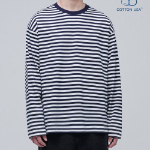Stripe Relaxed Crew Neck Long Sleeve T-Shirt [Navy]