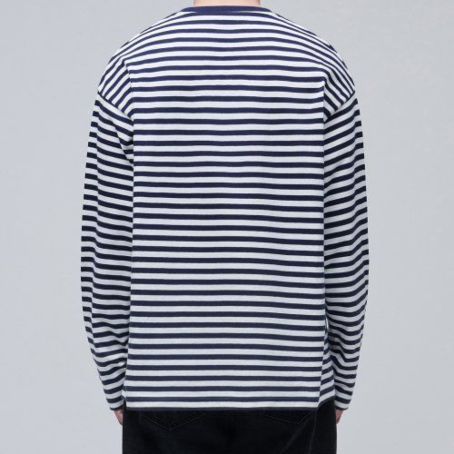 Stripe Relaxed Crew Neck Long Sleeve T-Shirt [Navy]