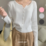 S143 New Crop Button Long Sleeve Cardigan