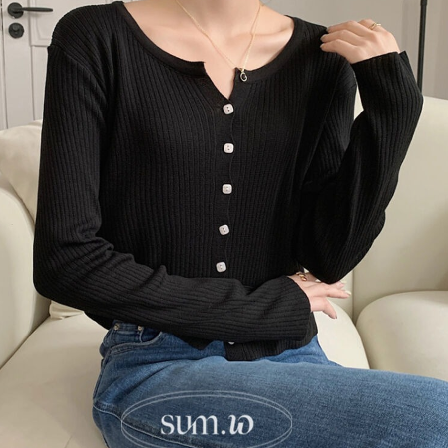S143 New Crop Button Long Sleeve Cardigan