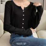 S143 New Crop Button Long Sleeve Cardigan