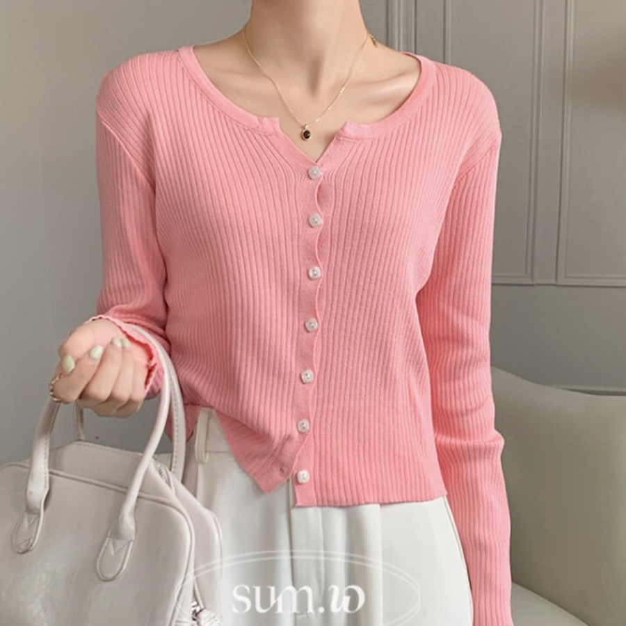 S143 New Crop Button Long Sleeve Cardigan