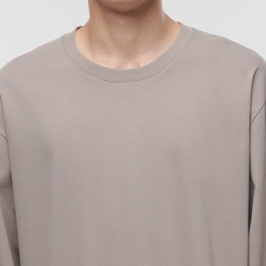 [Premium] Silket Relaxed Crew Neck Long Sleeve T-Shirt [Light Beige]