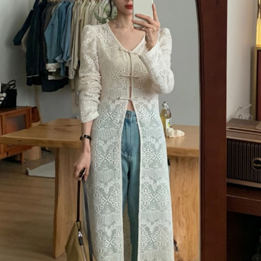 Slit Lace Long Cardigan