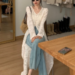 Slit Lace Long Cardigan
