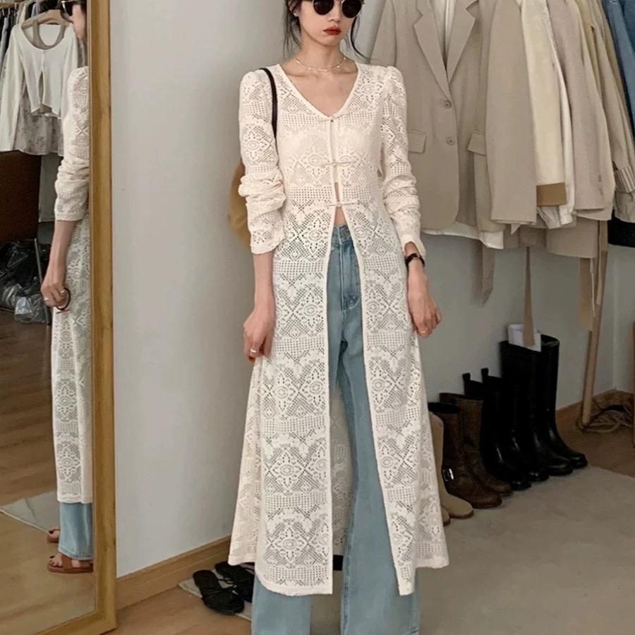 Slit Lace Long Cardigan
