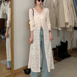 Slit Lace Long Cardigan