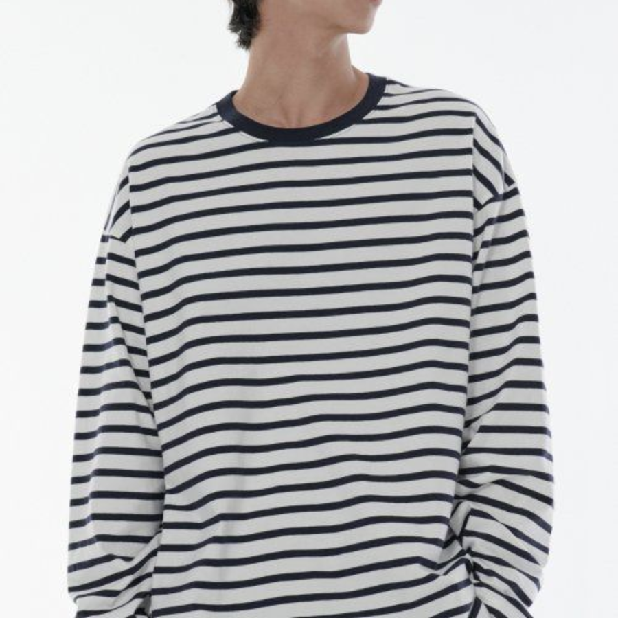 Breton Stripe Relaxed Long Sleeve T-Shirt [White/Navy]