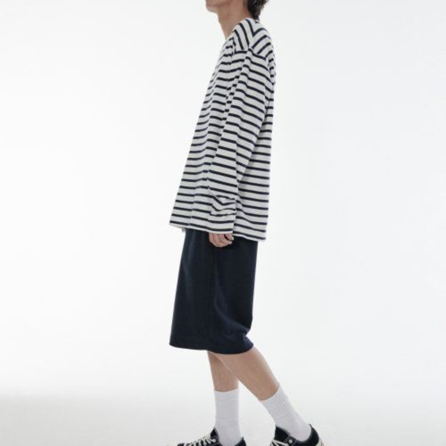 Breton Stripe Relaxed Long Sleeve T-Shirt [White/Navy]