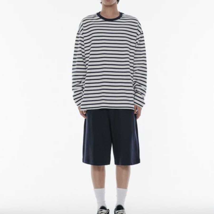 Breton Stripe Relaxed Long Sleeve T-Shirt [White/Navy]