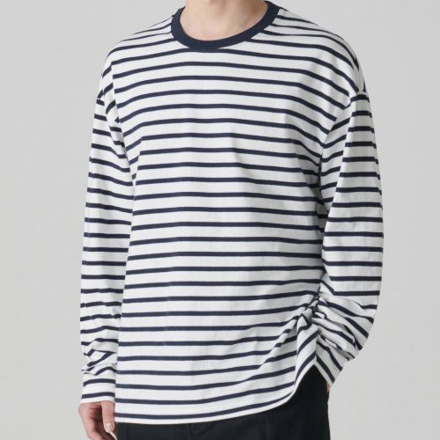 Breton Stripe Relaxed Long Sleeve T-Shirt [White/Navy]