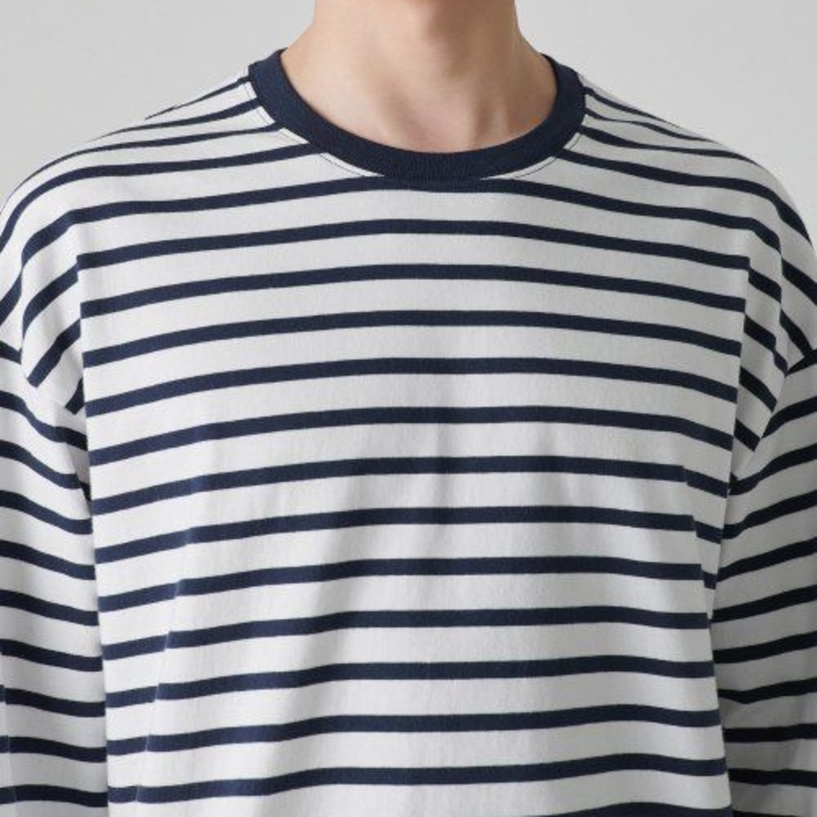 Breton Stripe Relaxed Long Sleeve T-Shirt [White/Navy]