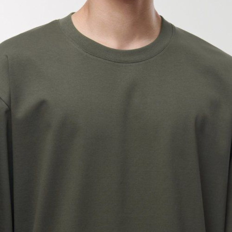 [Premium] Silket Relaxed Crew Neck Long Sleeve T-Shirt [Dusty Khaki]