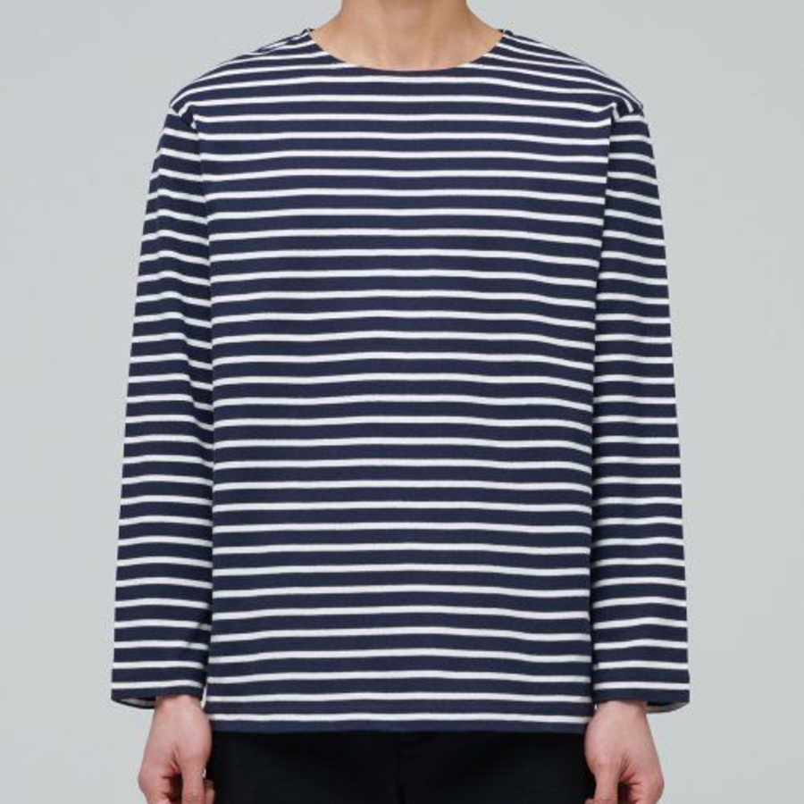 Stripe Boat Neck Long Sleeve T-Shirt [Navy/Ivory]
