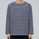 Stripe Boat Neck Long Sleeve T-Shirt [Navy/Ivory]